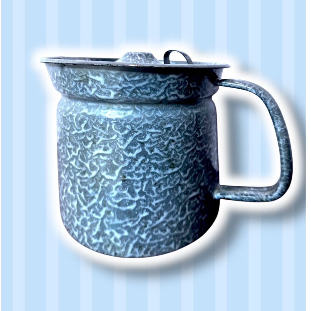 Vintage Blue Enamelware Graniteware Coffee Pot With Lid Rustic Campfire Style